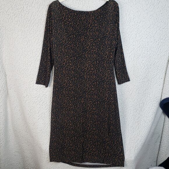 Lauren Ralph Lauren Dress Women 16 Animal Print Stretch Midi Old Hollywood Dark - Picture 2 of 7